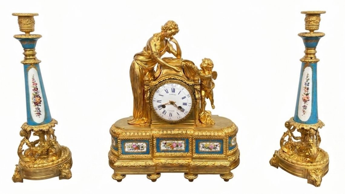 TRITTICO IN BRONZO DORATO E PORCELLANA SEVRES - FRANCIA